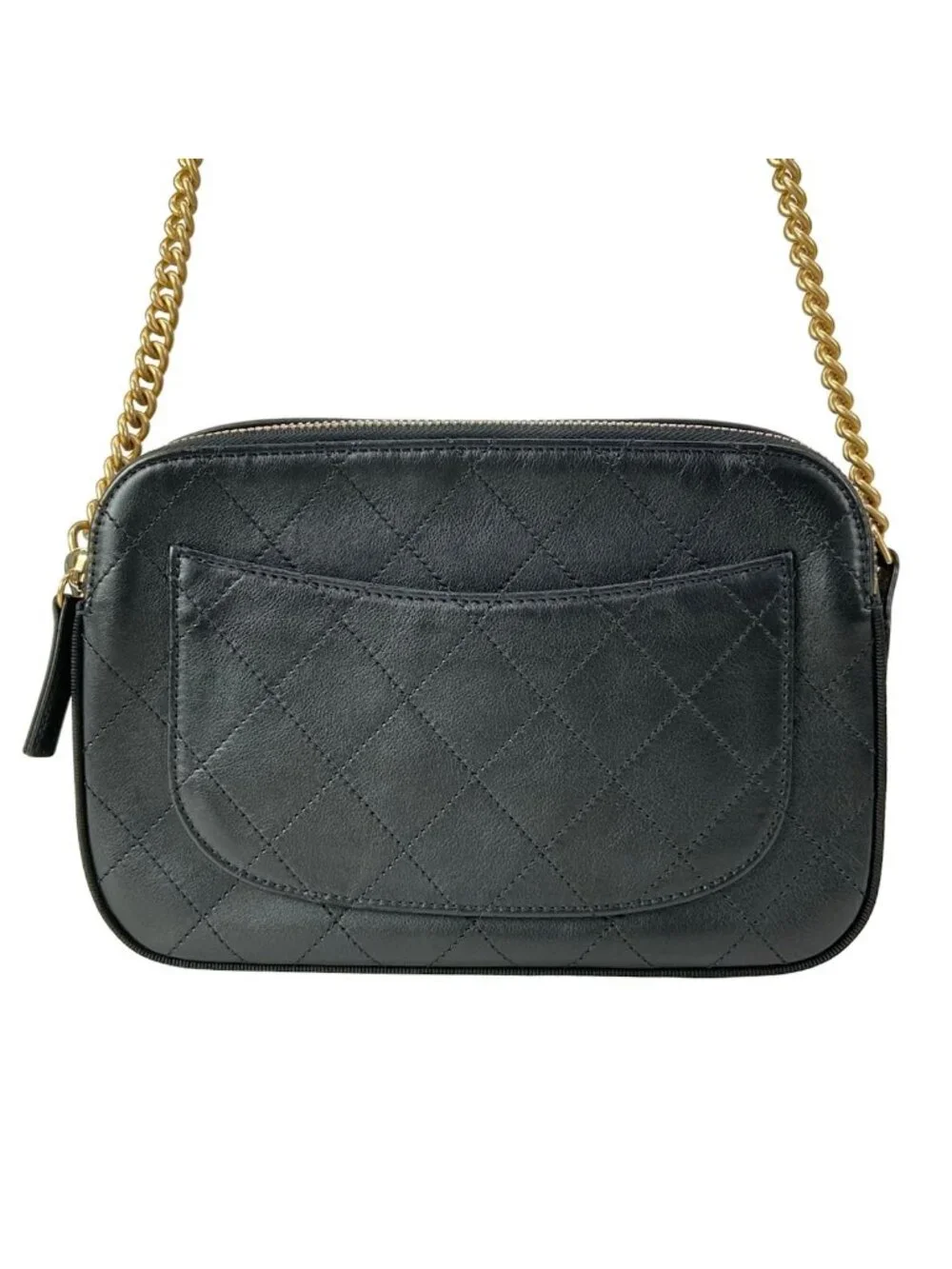 Chanel Shoulder Bag Quilted Black Chain Vintage Gold Leather